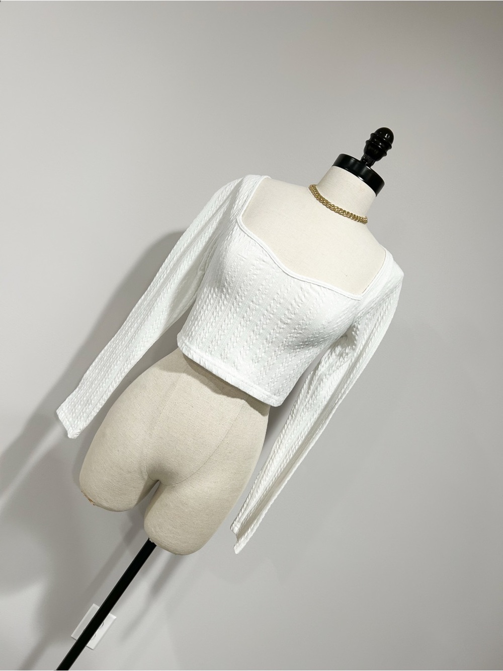 White Square Neck Long-Sleeve Cropped Top